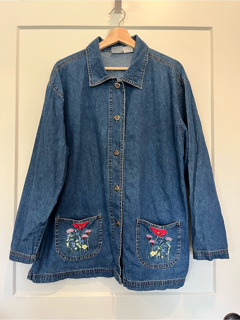 Vtg Blair denim embroidered chore barn cottagecore country boho jacket size L